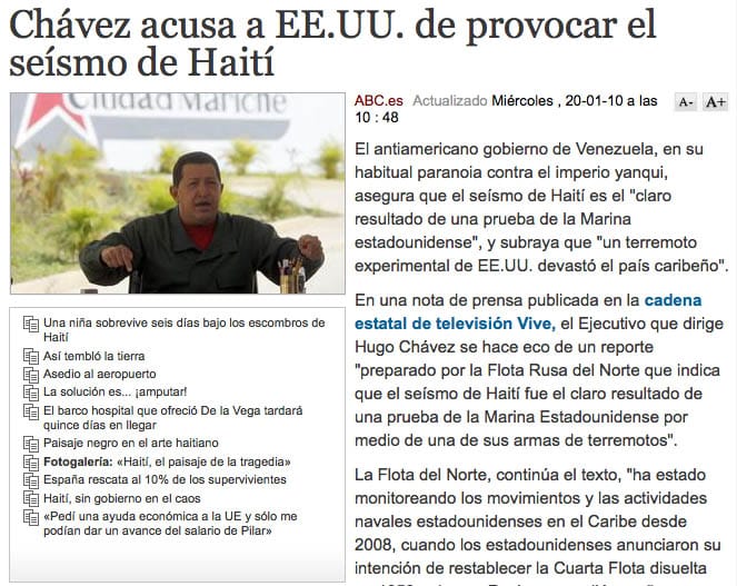 Hugo Chavez Did Not Accuse the U.S. of Causing the Haitian Earthquake